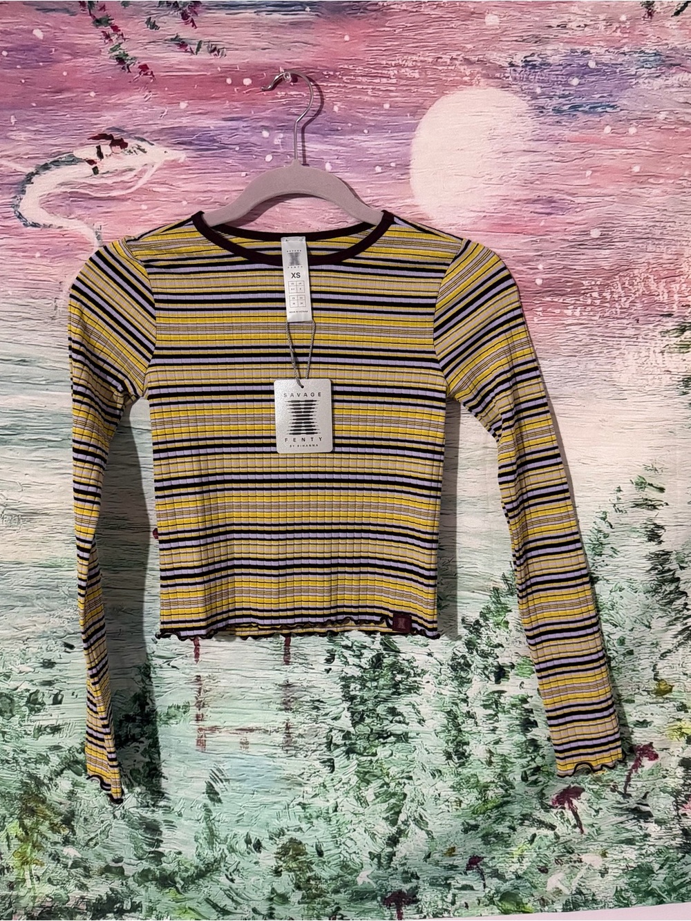 Savage X Fenty Womens Yellow Striped Long-Sleeve Ribbed Top